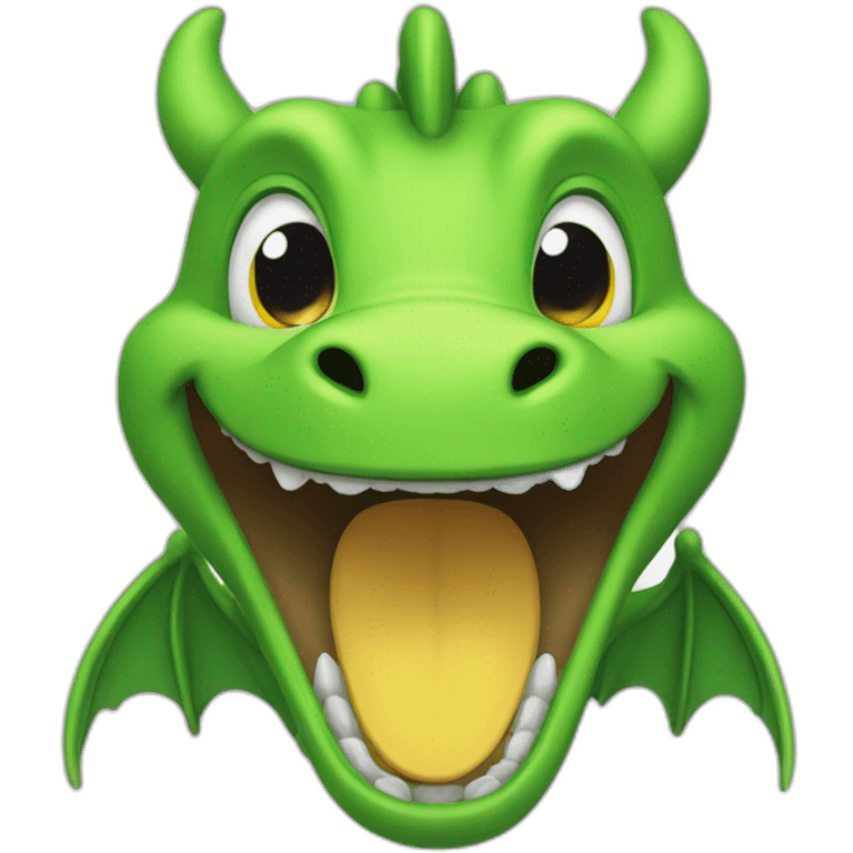 A cute little green dragon, laughing emoji