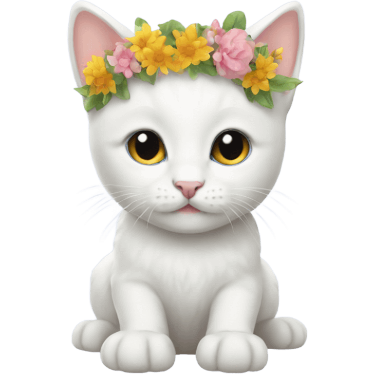 white kitten with flower crown emoji