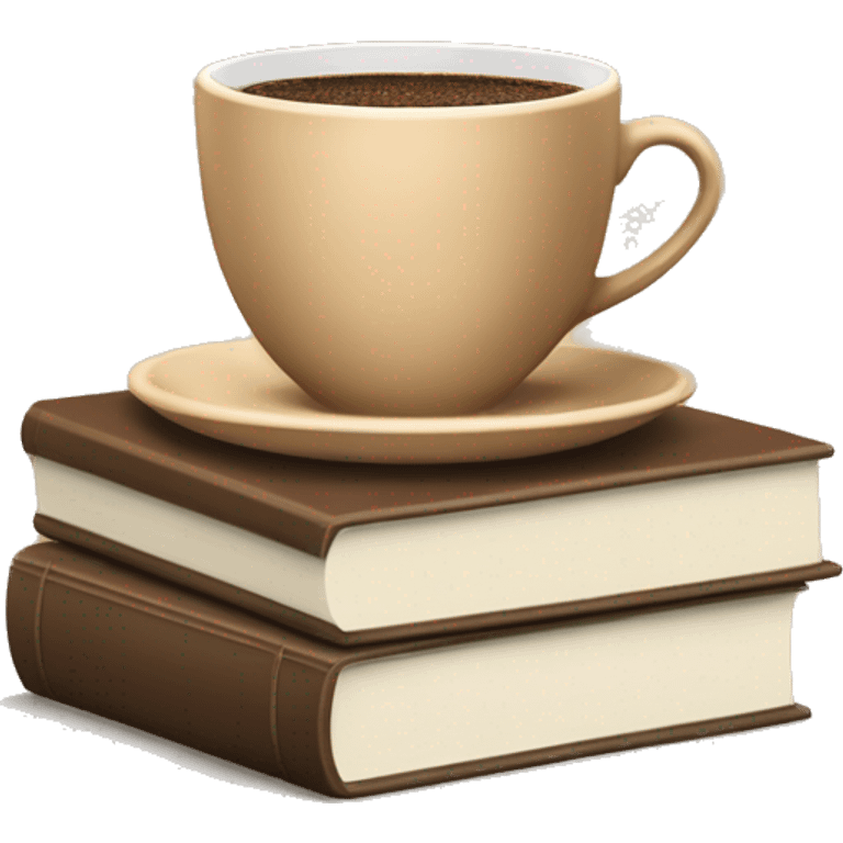 beige cup of coffee on top of a small stack of brown and beige books emoji