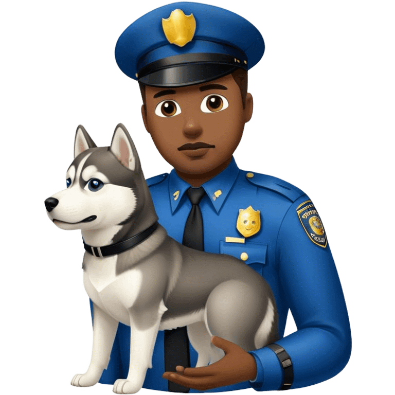 Siberian husky with a black male cop emoji