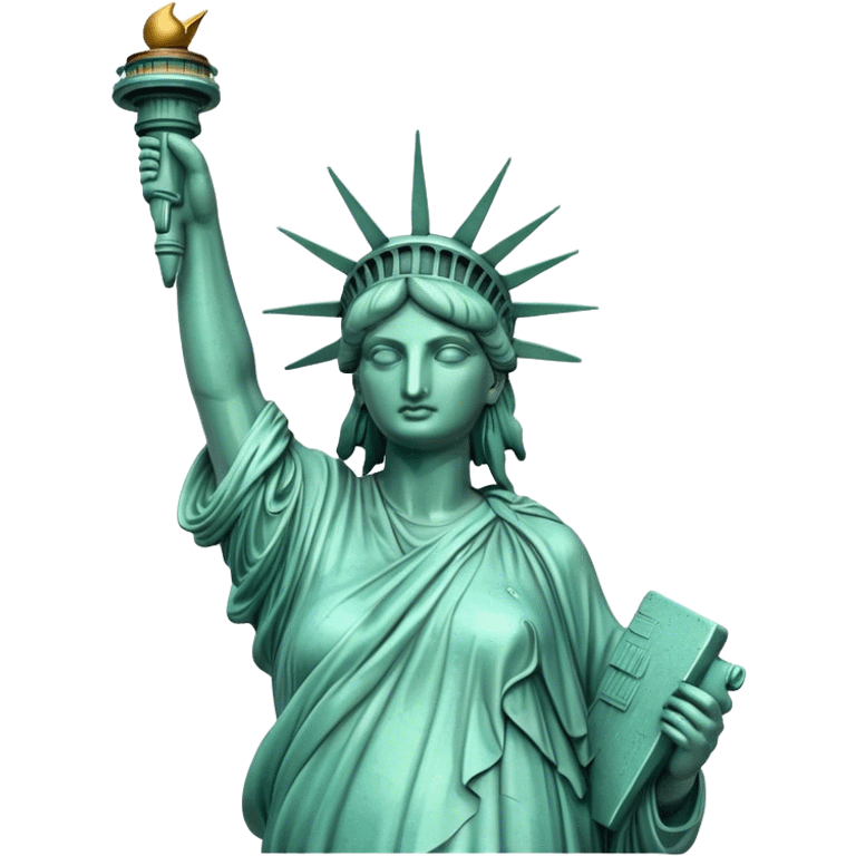 Cinematic Realistic Statue of Liberty Landmark Emoji, depicted with the iconic, majestic statue set against a clear sky rendered with detailed textures and dramatic, symbolic lighting. emoji