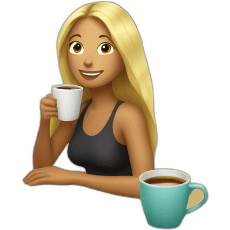 women surfer drinking coffee in her surfboard emoji