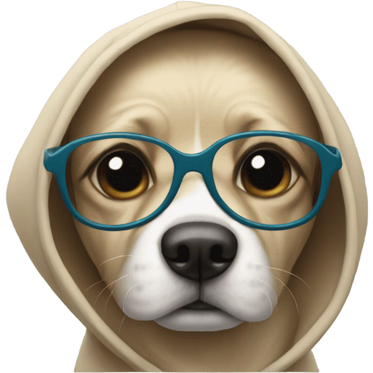 Dog wearing hoodie with glasses emoji