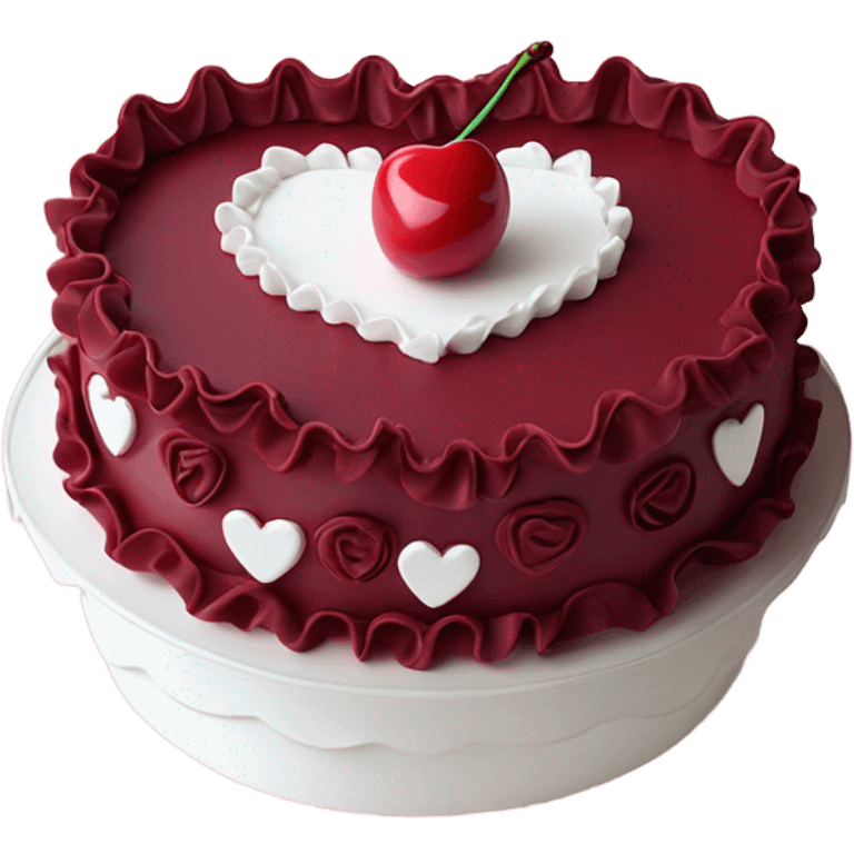 Cherry vintage trendy burgundy ruffled frosting and white heart shaped cake 1 layer  emoji