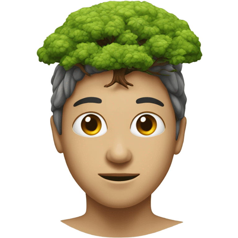 front view of realistic person with a brain growing a tree emoji