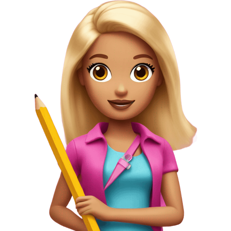 barbie with big pencil in the hand emoji