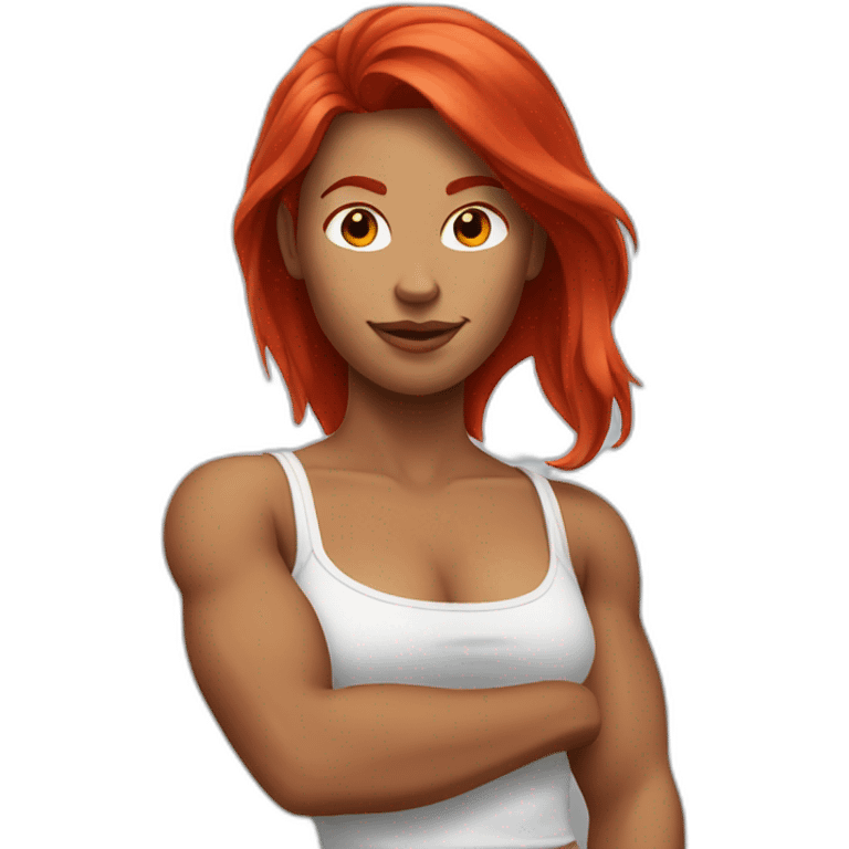 fit woman shows bicep with red hair emoji