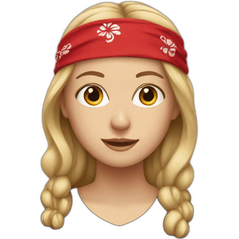 White woman in a black T-shirt and a red bandana emoji