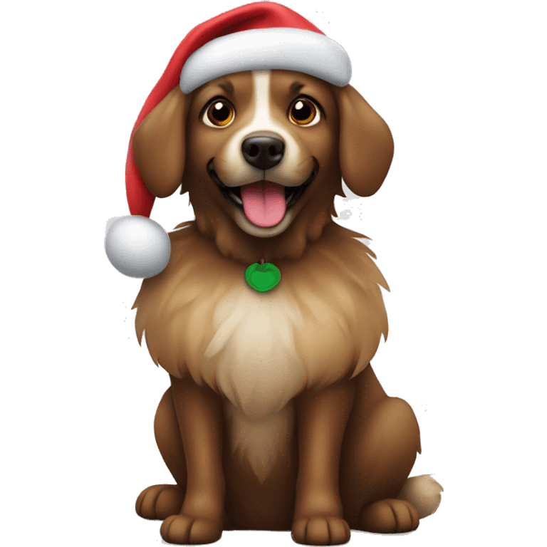 fluffy brown dog with santa hat emoji