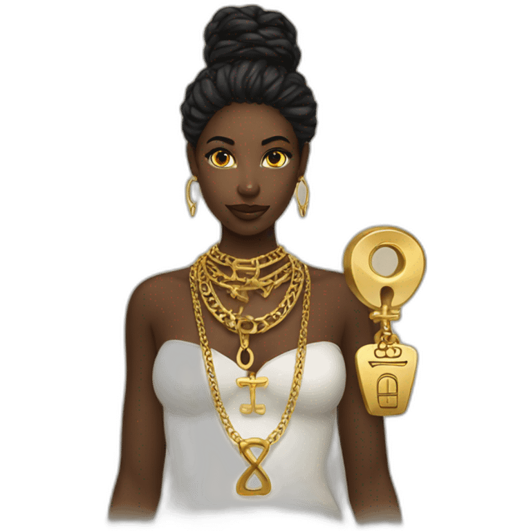 gold necklace with ankh with black woman emoji