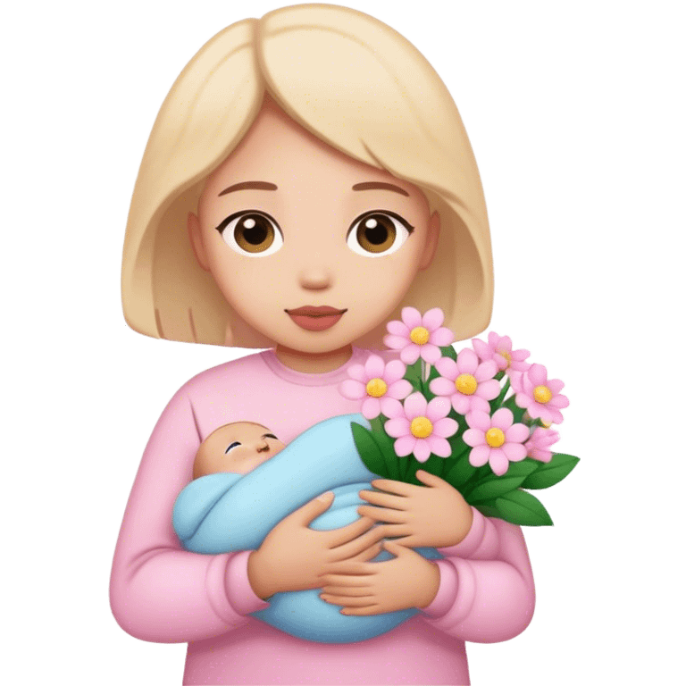 Me holding baby pink flowers  emoji