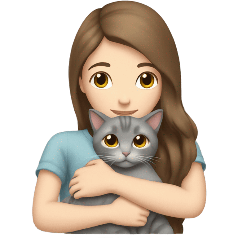  Brown hair white girl hug grey cat emoji