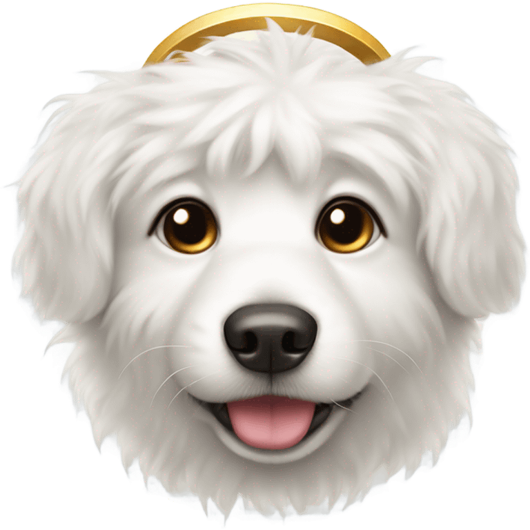 Cute all White fluffy dog with halo over head ears are flat emoji