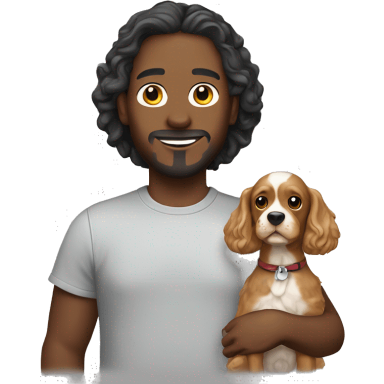 Man holding cocker spaniel  pappy mix emoji