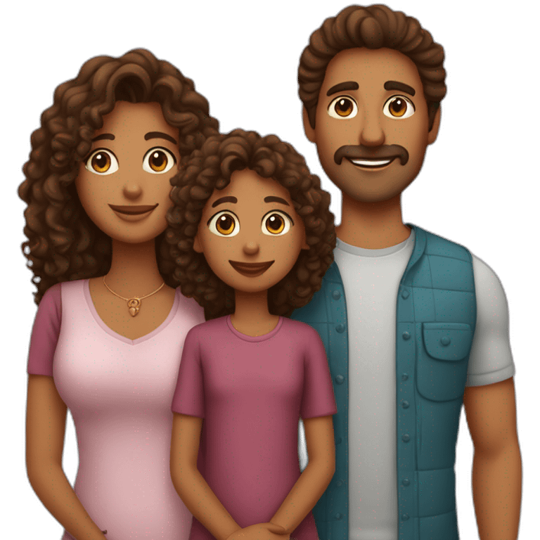 indian family mom and daughter curly hair and dad and son straight hair emoji