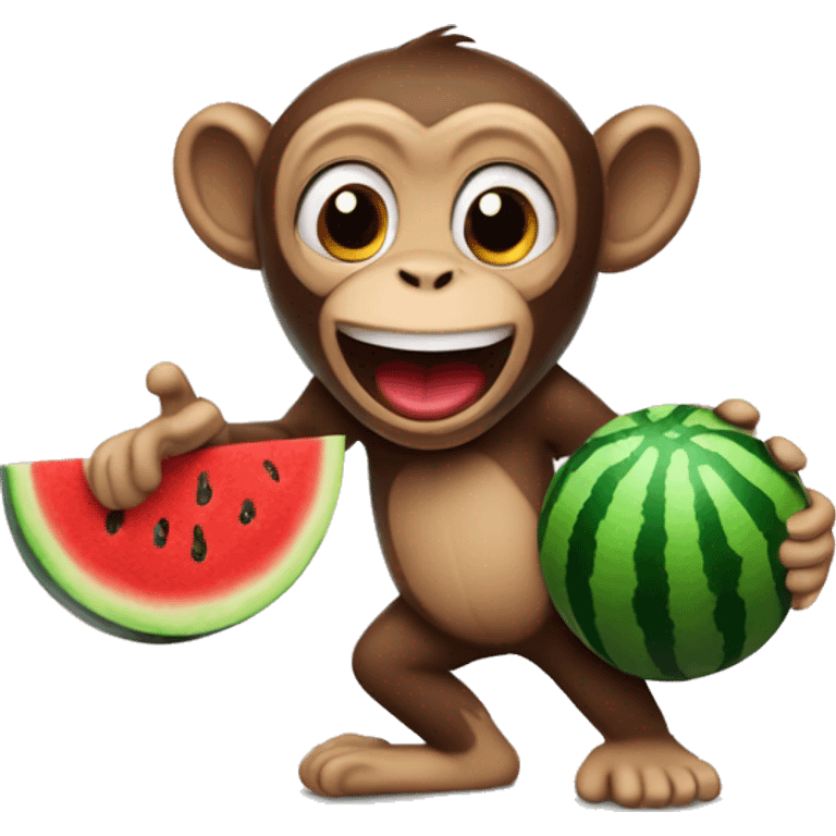 monkey eating a watermelon while drinking kool aid and playing basketball emoji