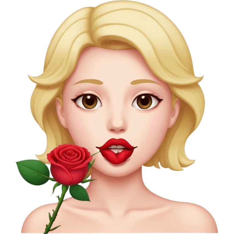 persona che tiene una rosa in bocca emoji