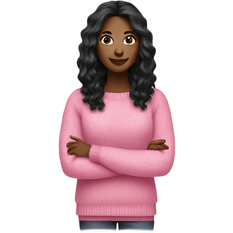 Black long hair women pink sweater emoji