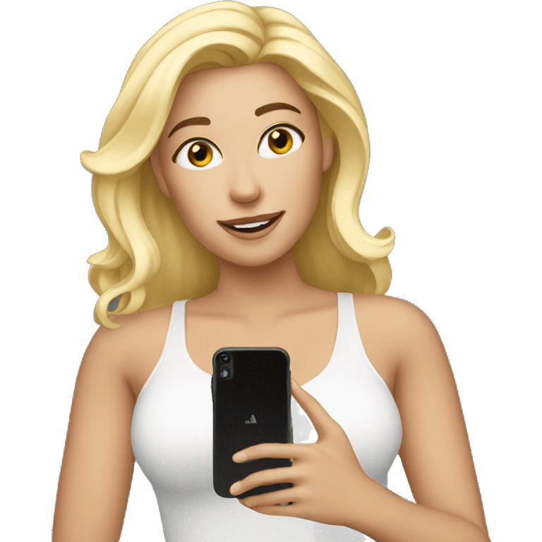 Blonde content creator holding a phone emoji