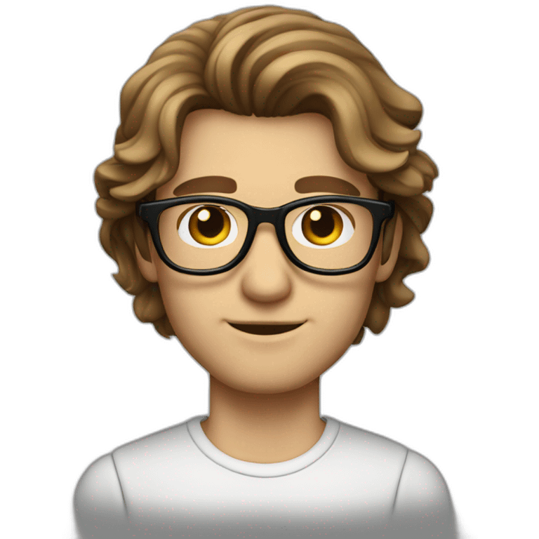 male caucausian designer with long brown hair and black rimmed glasses emoji