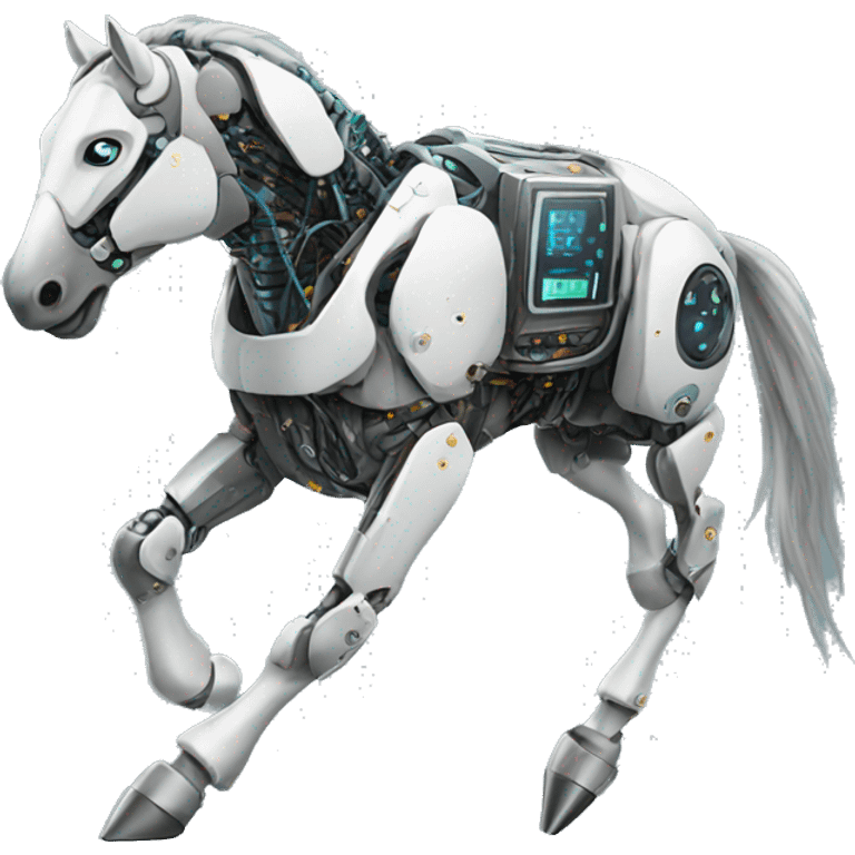 a robot-cyborg horse running emoji