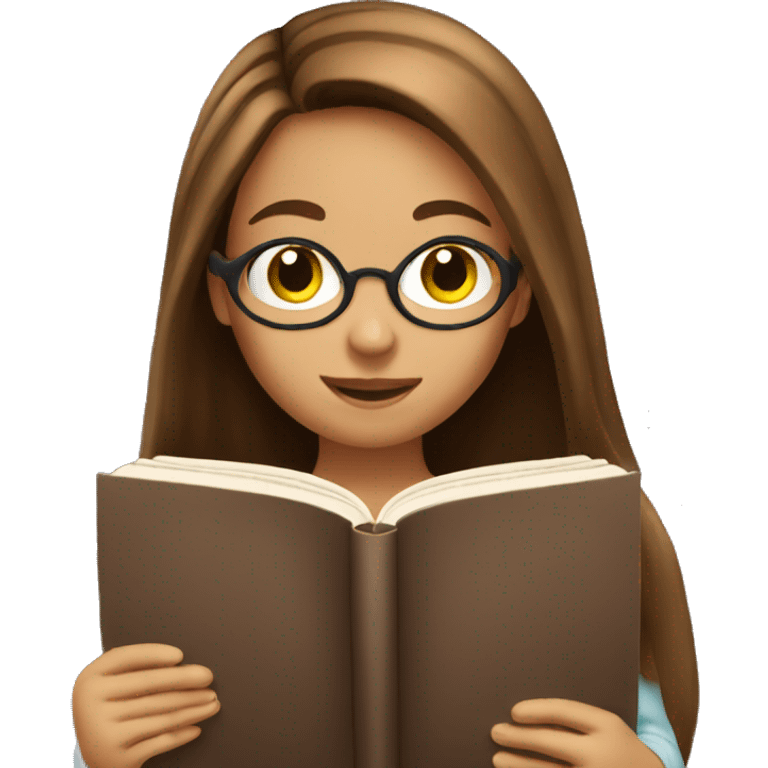 A girl with long brown hair reading a book emoji