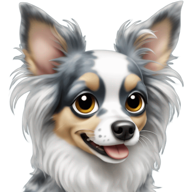 Blue merle chihuahua long hair with spotted face over bite emoji