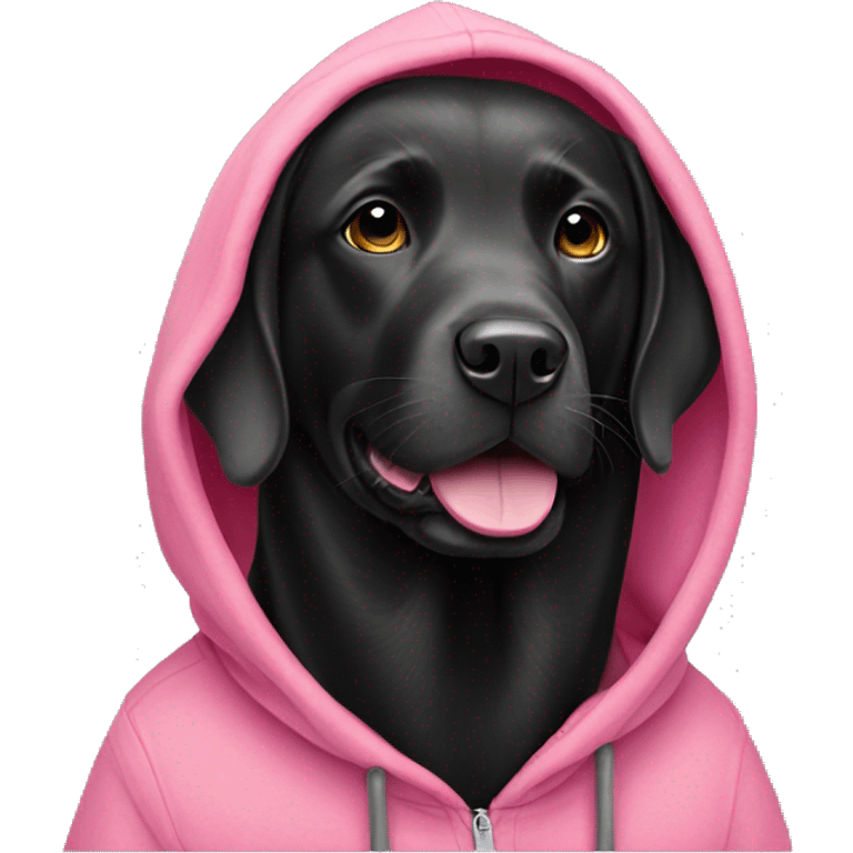 black labrador wearing a pink hoodie emoji