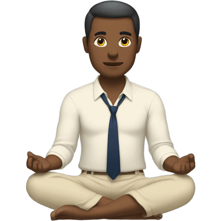 man meditating sitting down with cream dress shirt and navy blue pants . no tie emoji