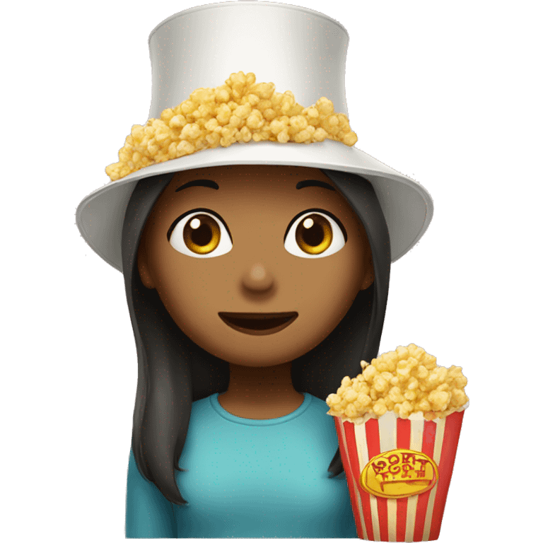 Girl waering a popcorn hat emoji