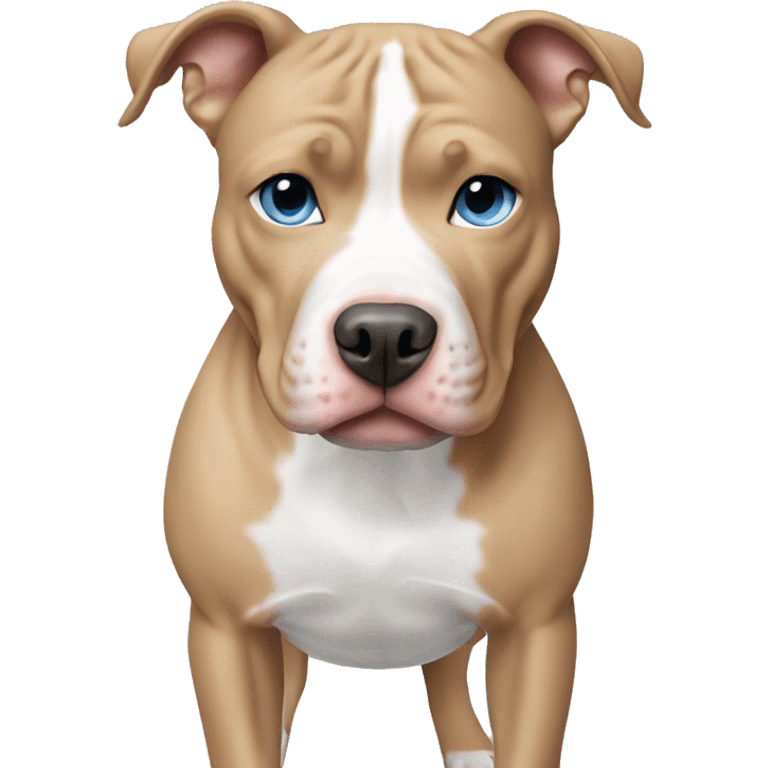 White and tan Pitbull with light blue eye emoji