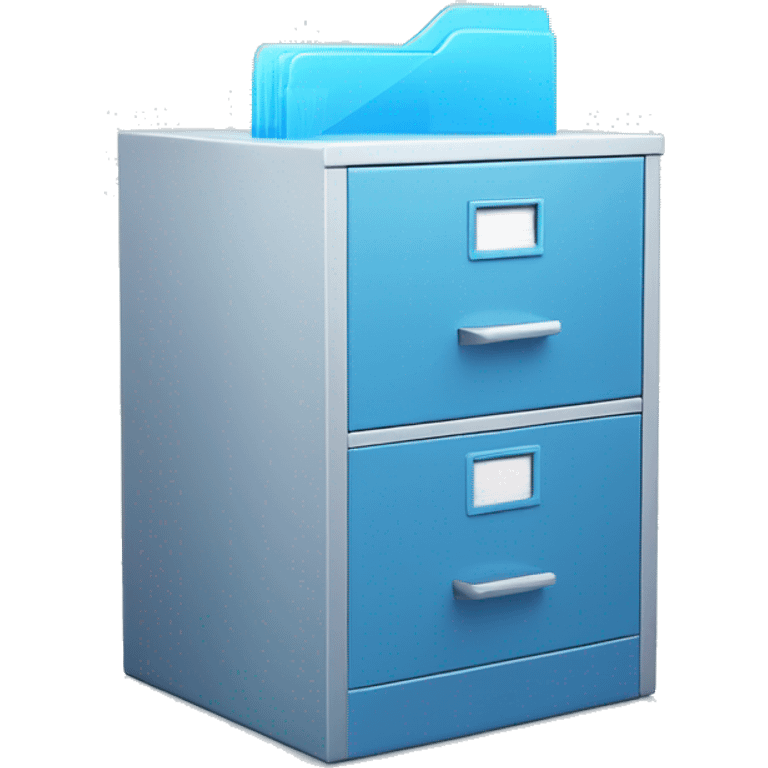 File cabinet with 3d glass icon folder with documents in blue color, clothing and data emoji