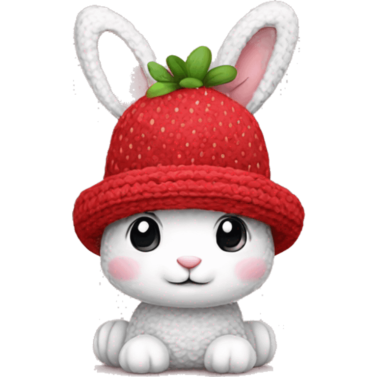 Cute rabbit wearing strawberry crochet hat emoji