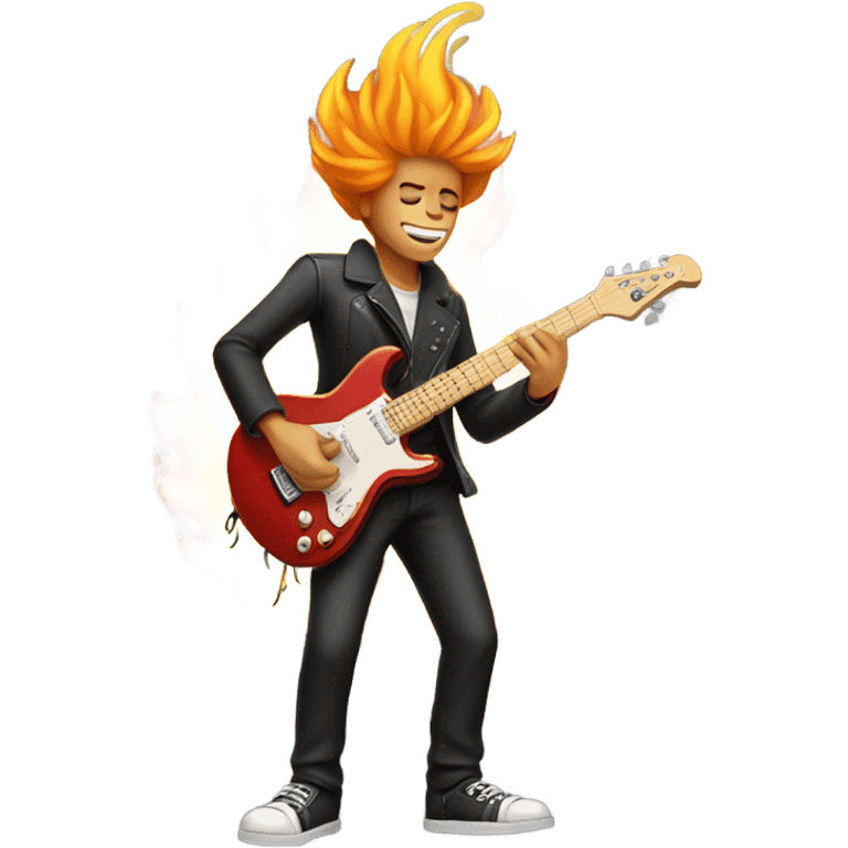 Dude playing flaming electric guitar emoji