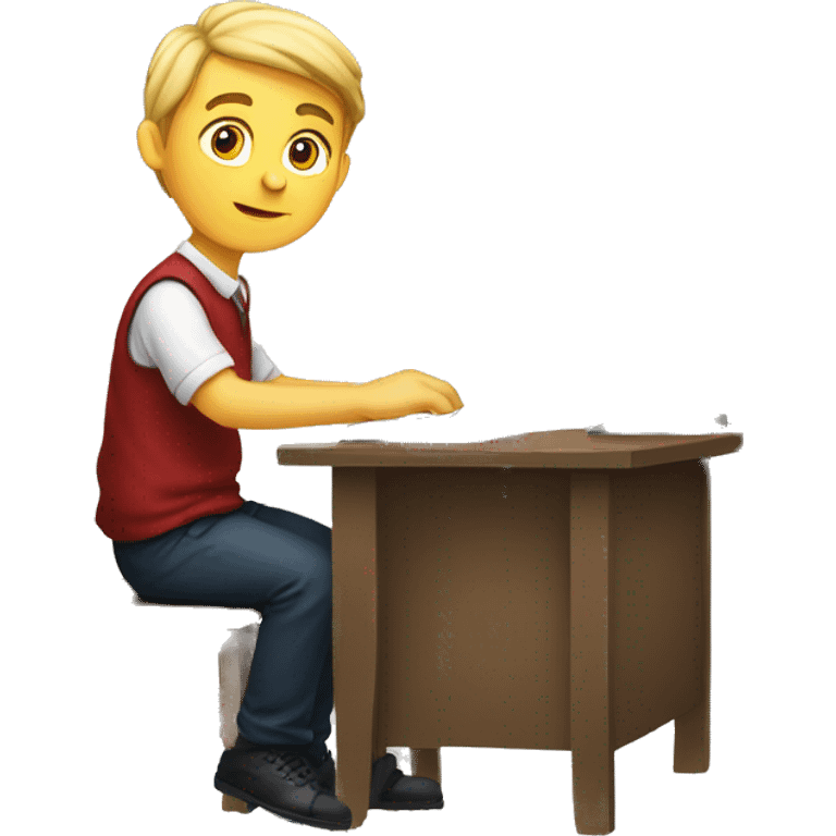 European schoolboy sitting at desk, working at computer emoji