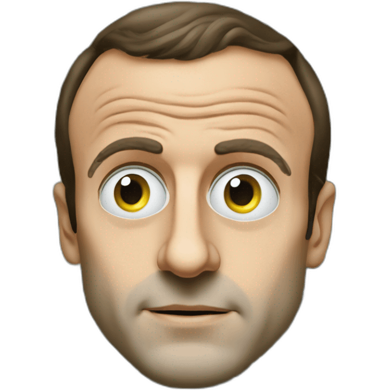 Emmanuel Macron, a big € on each eye, cartoon money eyes emoji