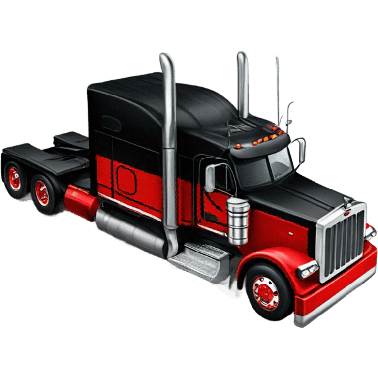 Peterbilt 389 black with red frame with flat top and slash cut exhaust stacks and dual rear tires and flat bumper emoji