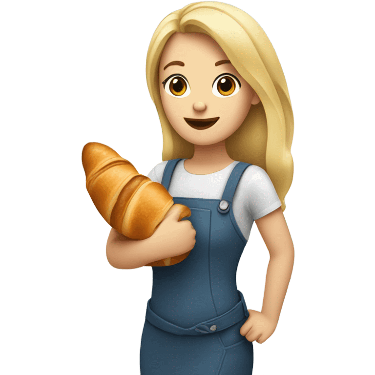 Blonde girl holding a croissant and baguette emoji