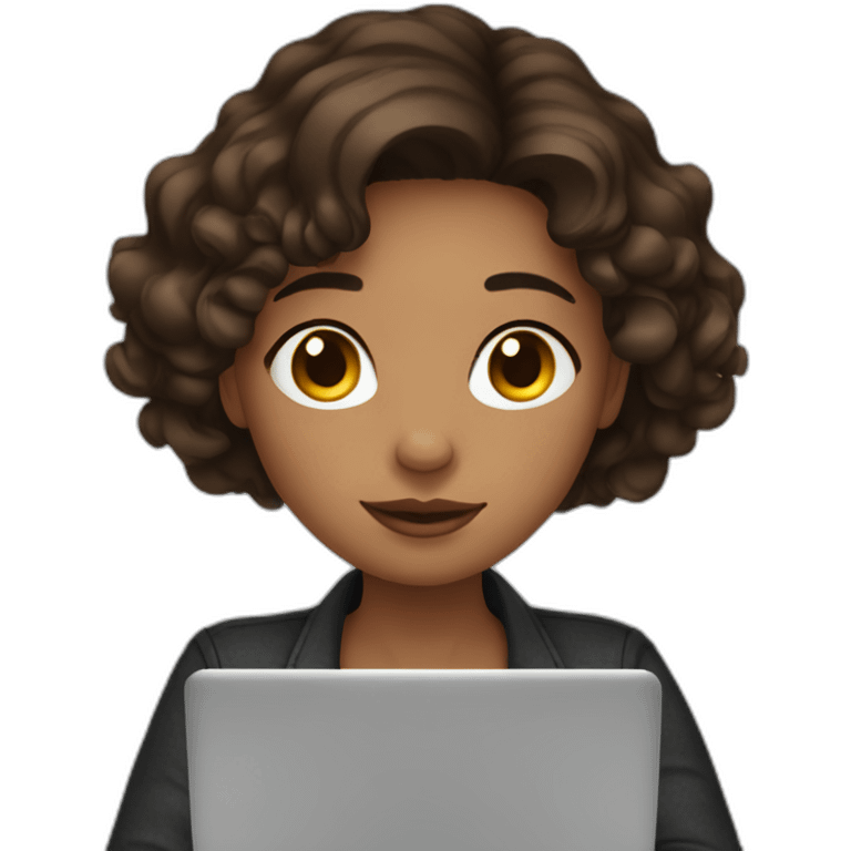 woman with freckles hugging laptop wavy dark brown hair emoji