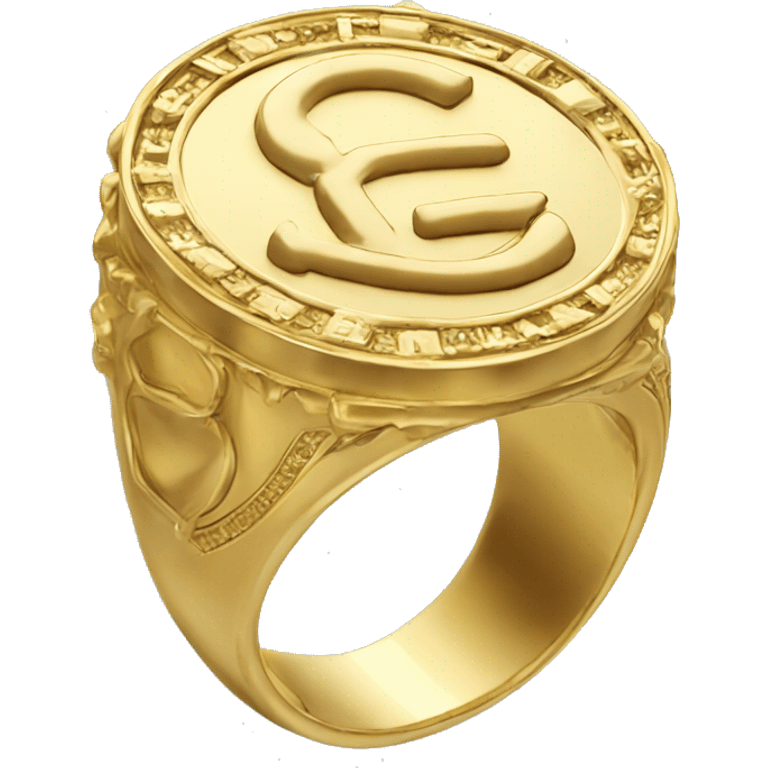 Gold sovereign ring with big G on top emoji