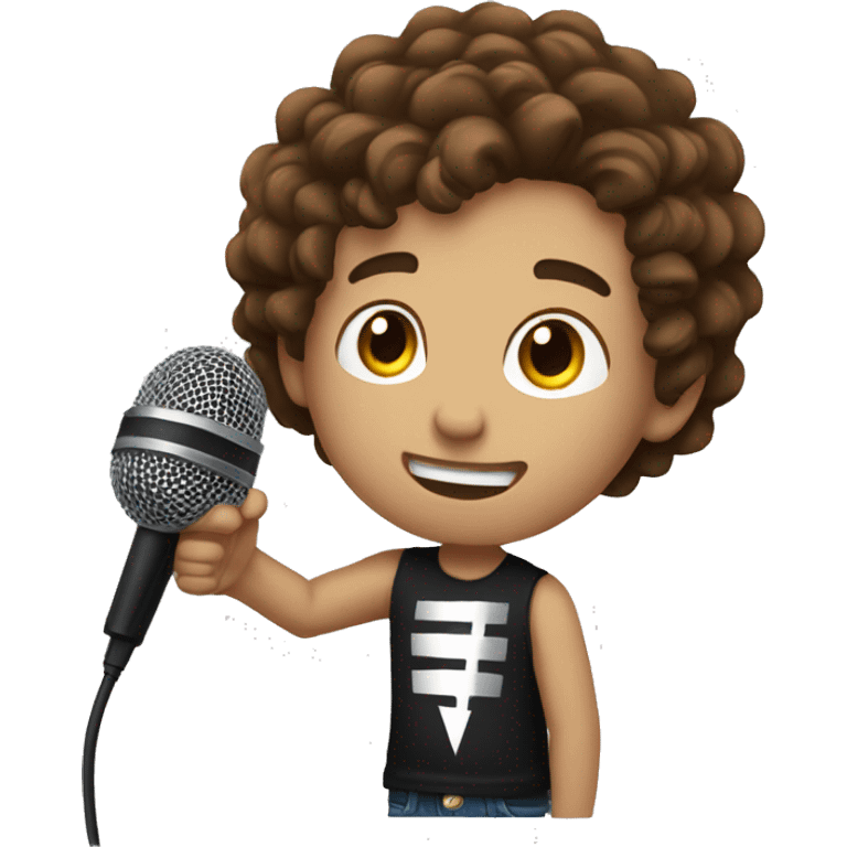 White boy with brown hair and tattoo on arms holding a microphone  emoji