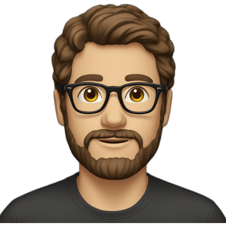 Brown hair with Persol glasses, 3-day beard, black t-shirt emoji