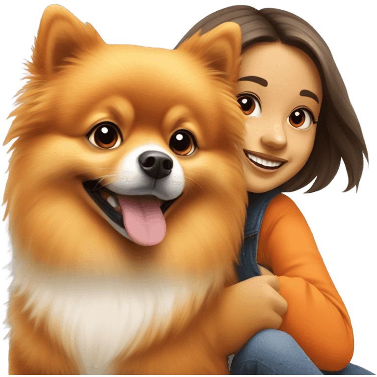 orange Pomeranian dog with girl  emoji