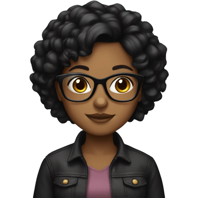 Brown girl with glasses and black hair emoji