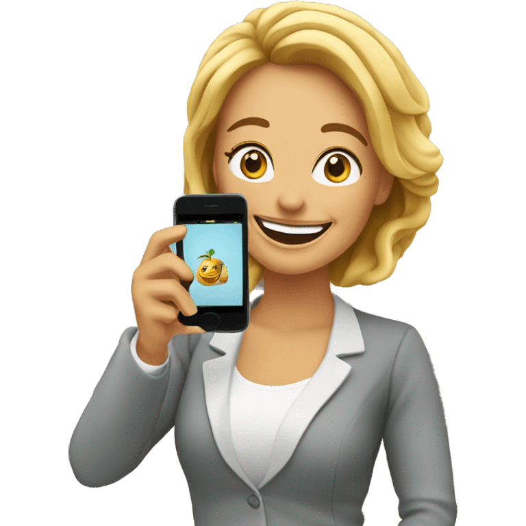 Happy Lady corporate business owner shooting tea photos & videos with her phone emoji