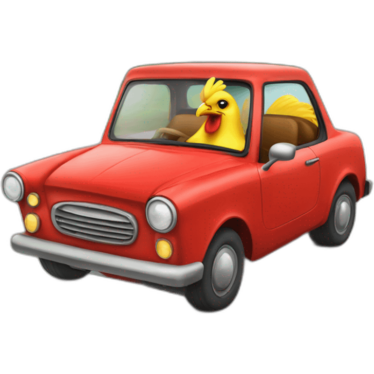 male chicken driving red car emoji