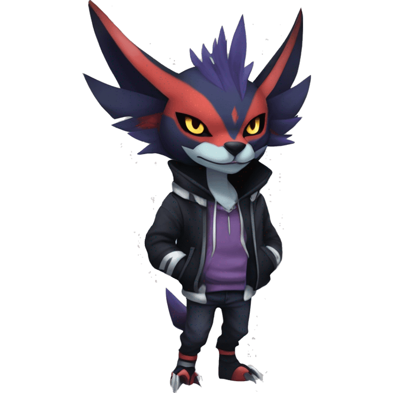 Cool Anthro Dark Absol-Noivern-Quilava-Litten-Pokémon with edgy stripes hoodie spiked collar punk Full Body emoji