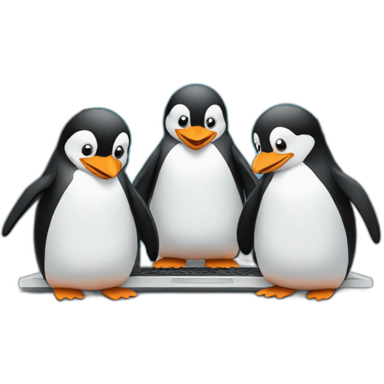 3 penguins with laptops emoji