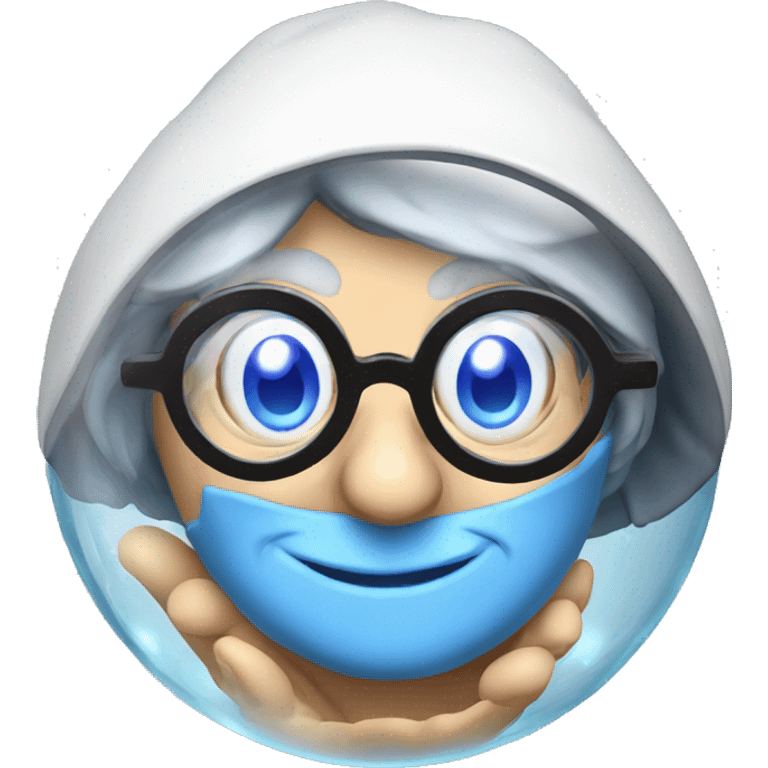 smart granny witch with glasses and blue hat in crystal ball emoji