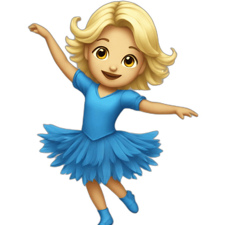 little blonde girl dancing in a blue bird costume emoji